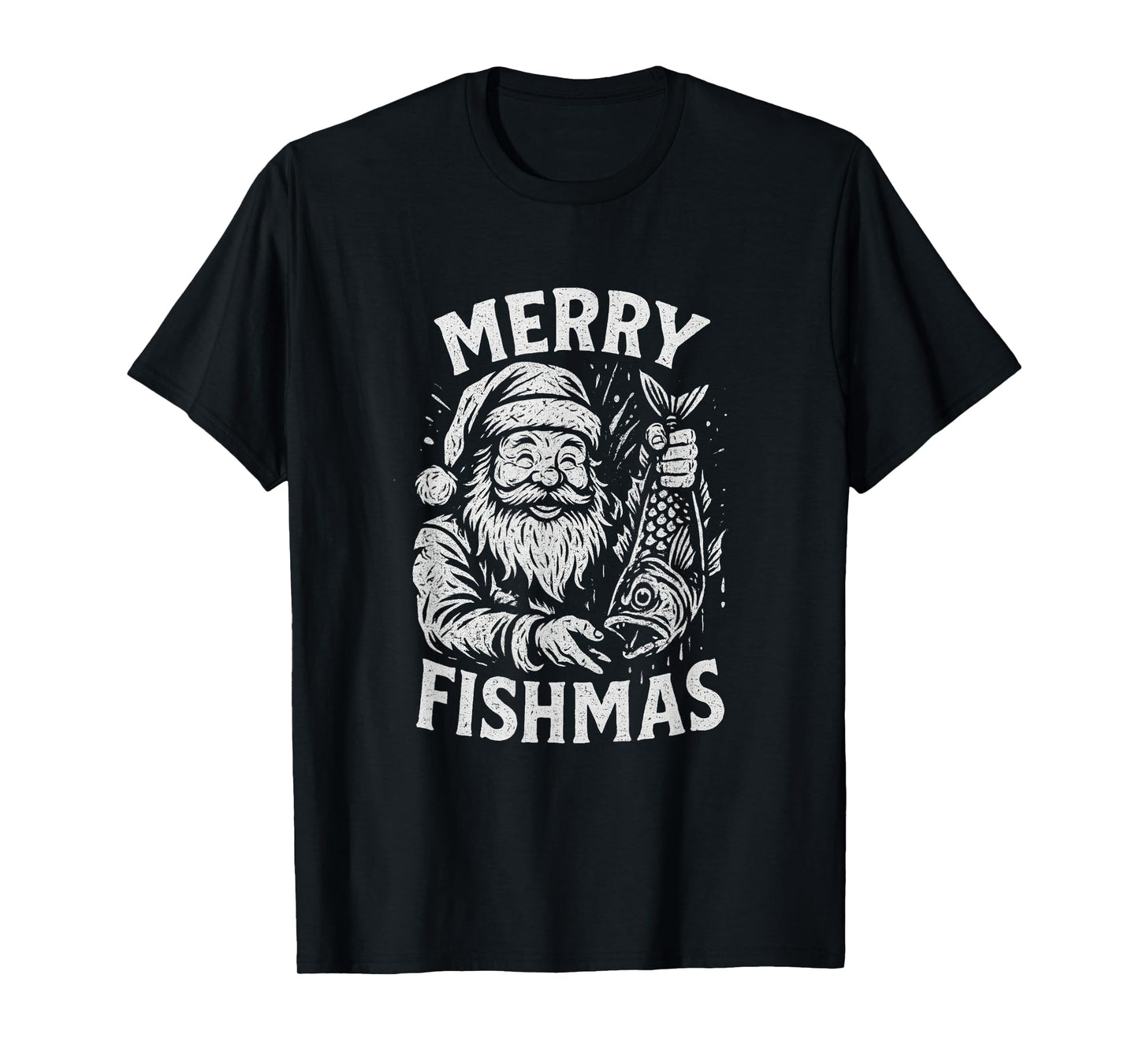 Merry Fishmas Vintage Santa Fishing Christmas T-Shirt