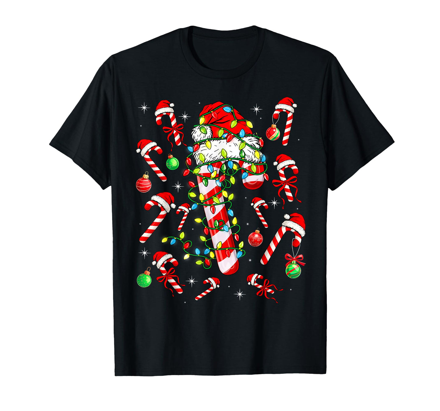 Candy Cane Santa Christmas Red and White Funny Xmas Lights T-Shirt