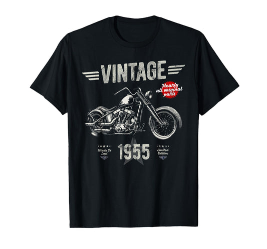 Vintage Classic Born 1955 70th Birthday Retro Motorbike T-Shirt