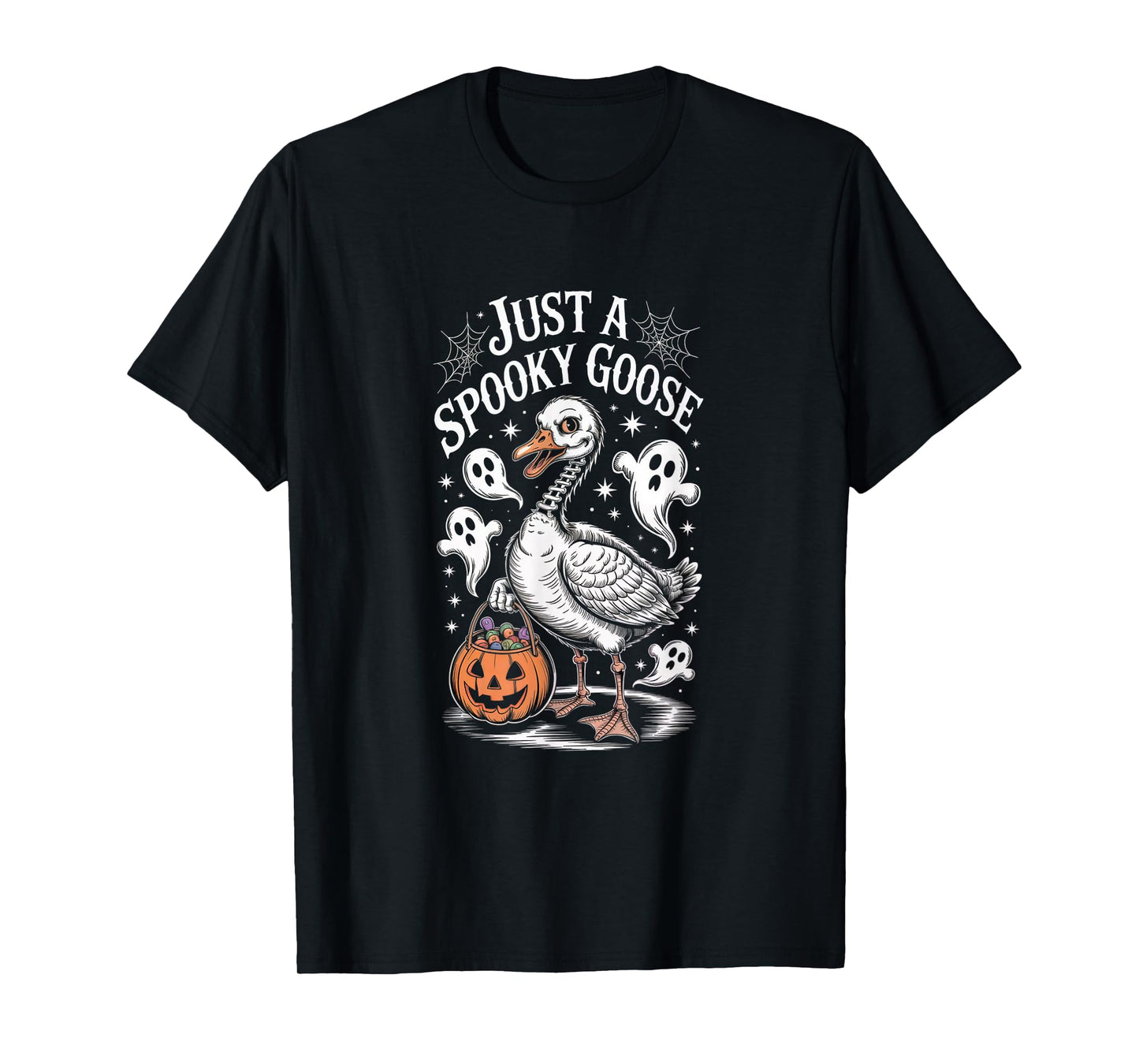 Just A Spooky Goose Skeleton Ghost Pumpkin Halloween Goose T-Shirt