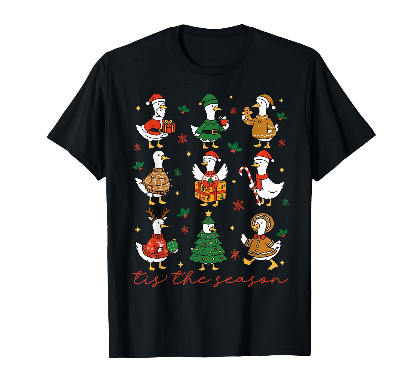 Retro Silly Goose Santa Cute Merry Christmas Tis The Season T-Shirt