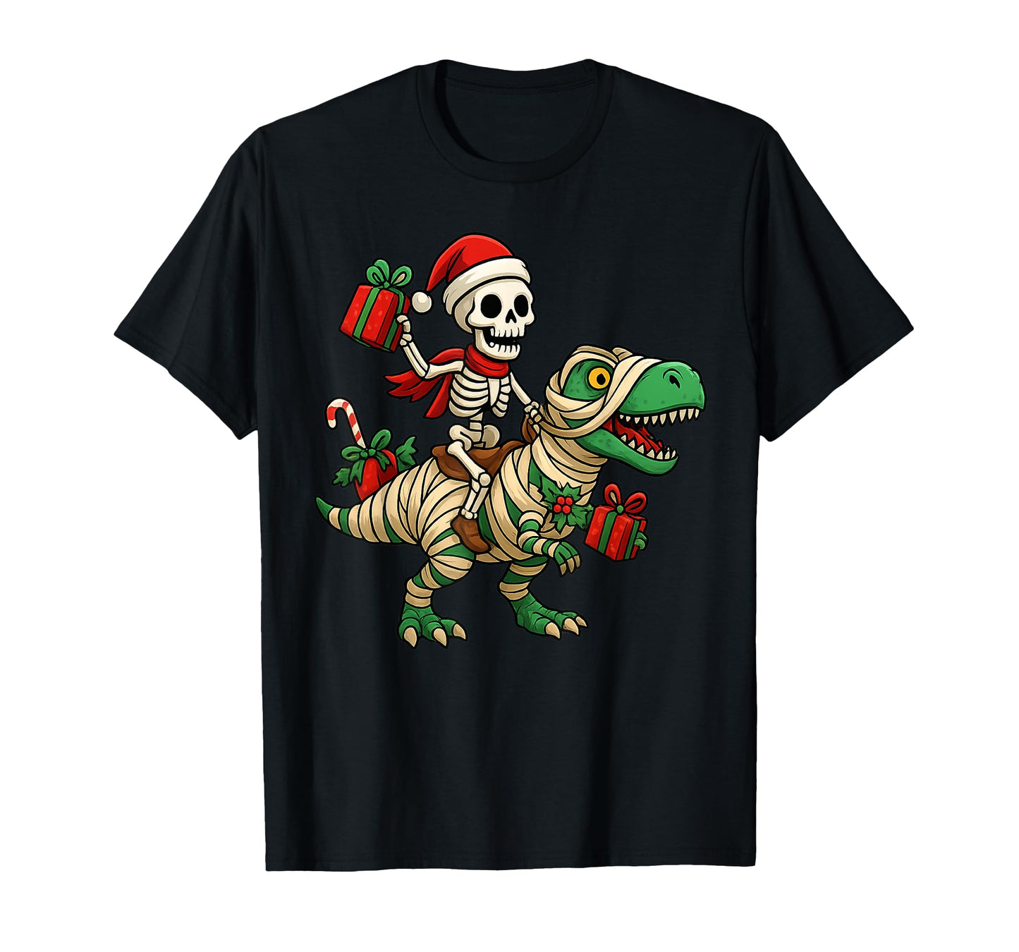Skeleton Dinosaur Ugly Christmas Party Winter Holiday Season T-Shirt
