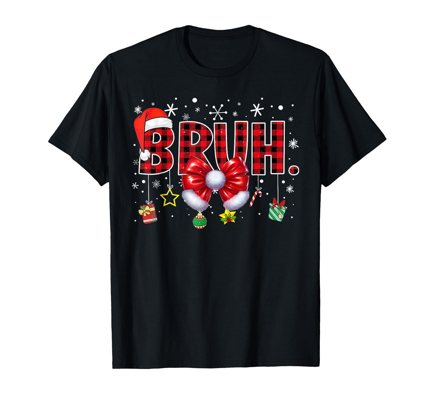 Bruh Funny Christmas Red Plaid Teens Boys Kids Xmas Pajamas T-Shirt