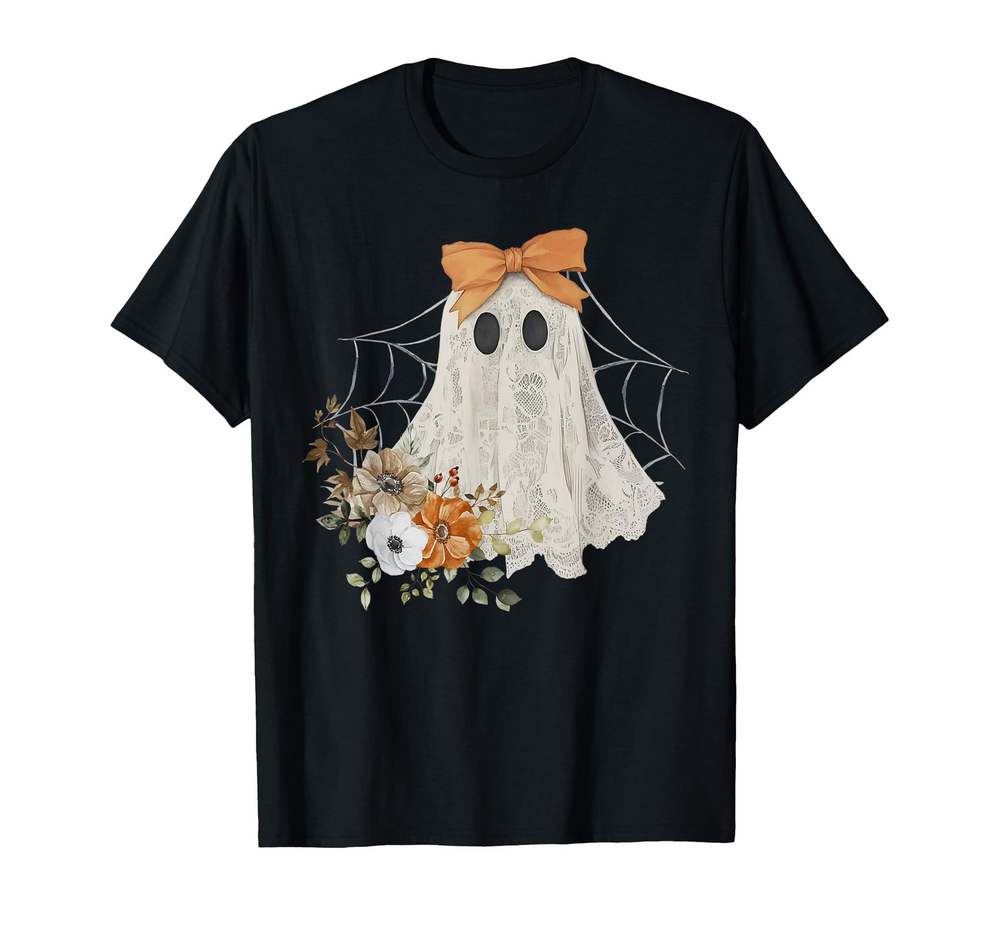 Coquette Ghost Halloween Flower Ghost Spooky Lace Ghost T-Shirt