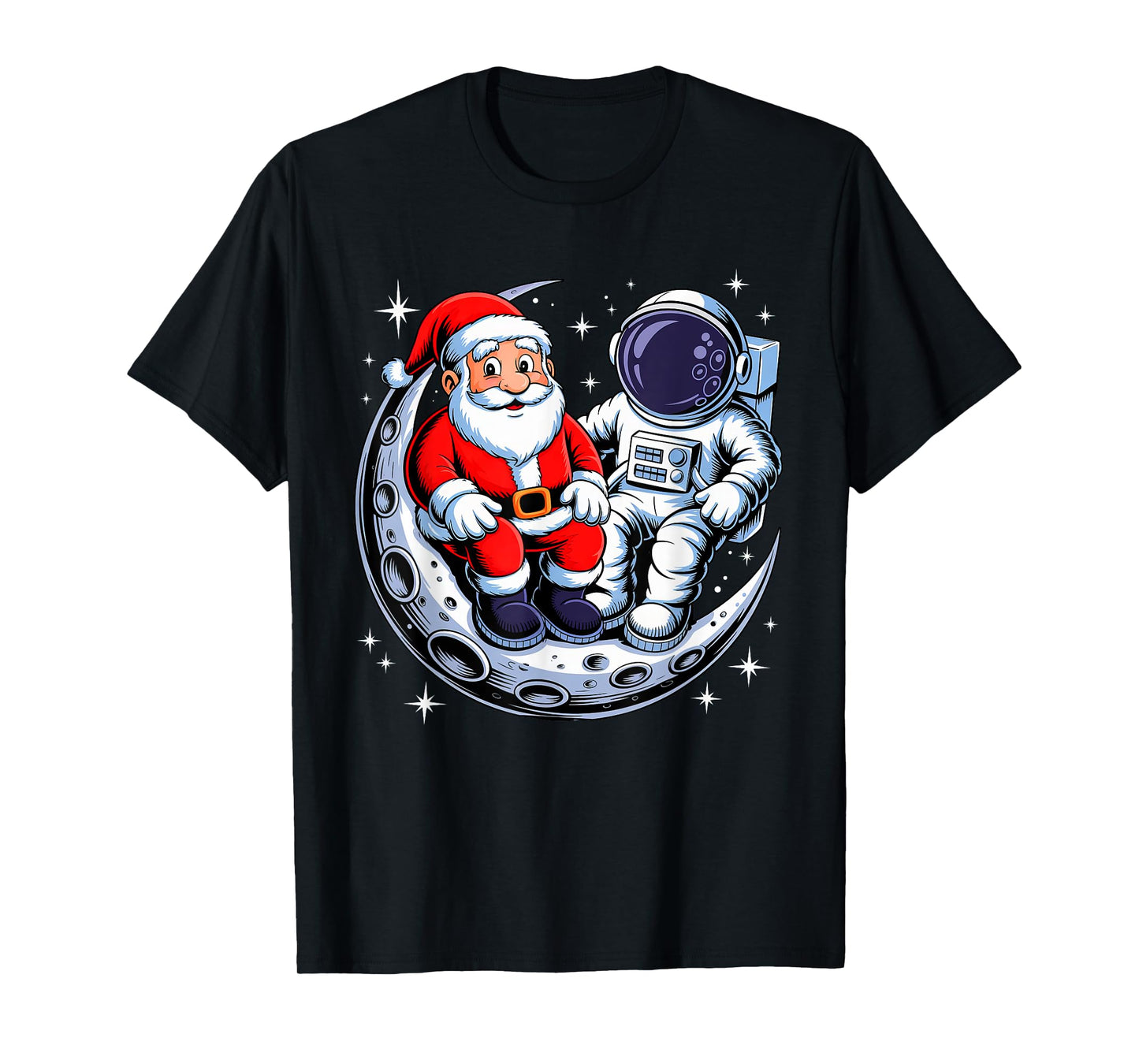 Santa Astronaut Reading Book Moon Space for Women Kids Men T-Shirt