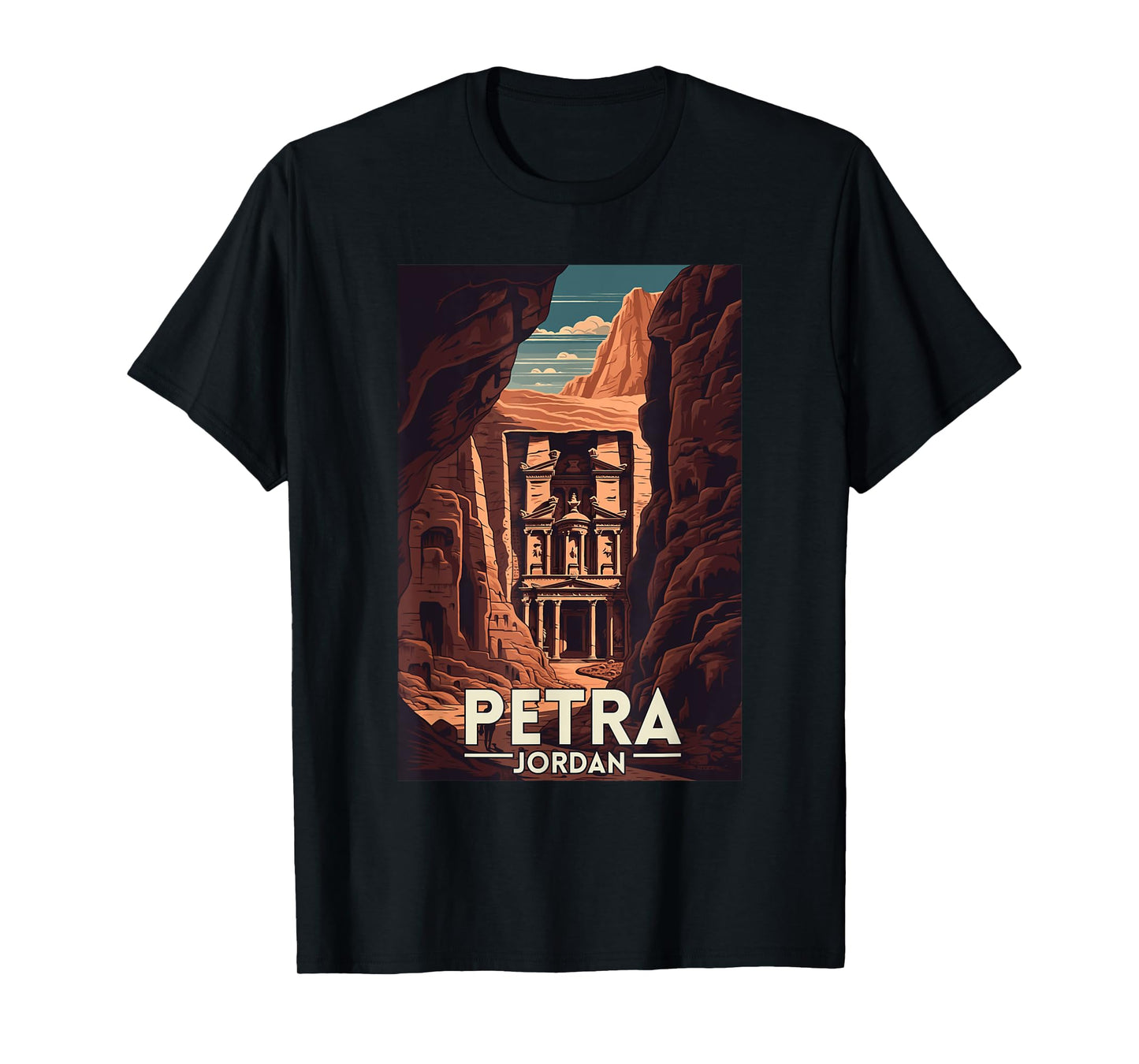 Petra Jordan Retro Vintage Travel Souvenir T-Shirt, Small, Black