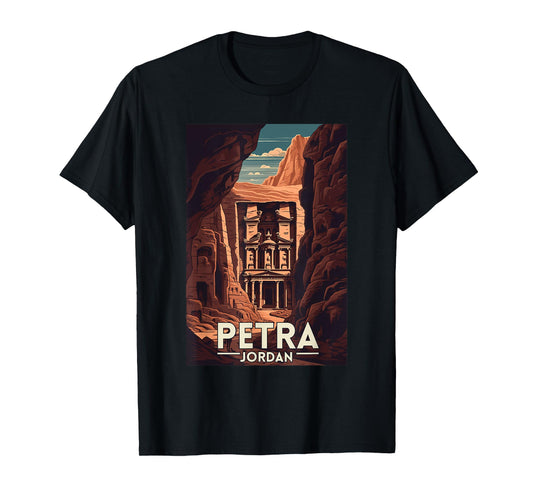 Petra Jordan Retro Vintage Travel Souvenir T-Shirt, Small, Black