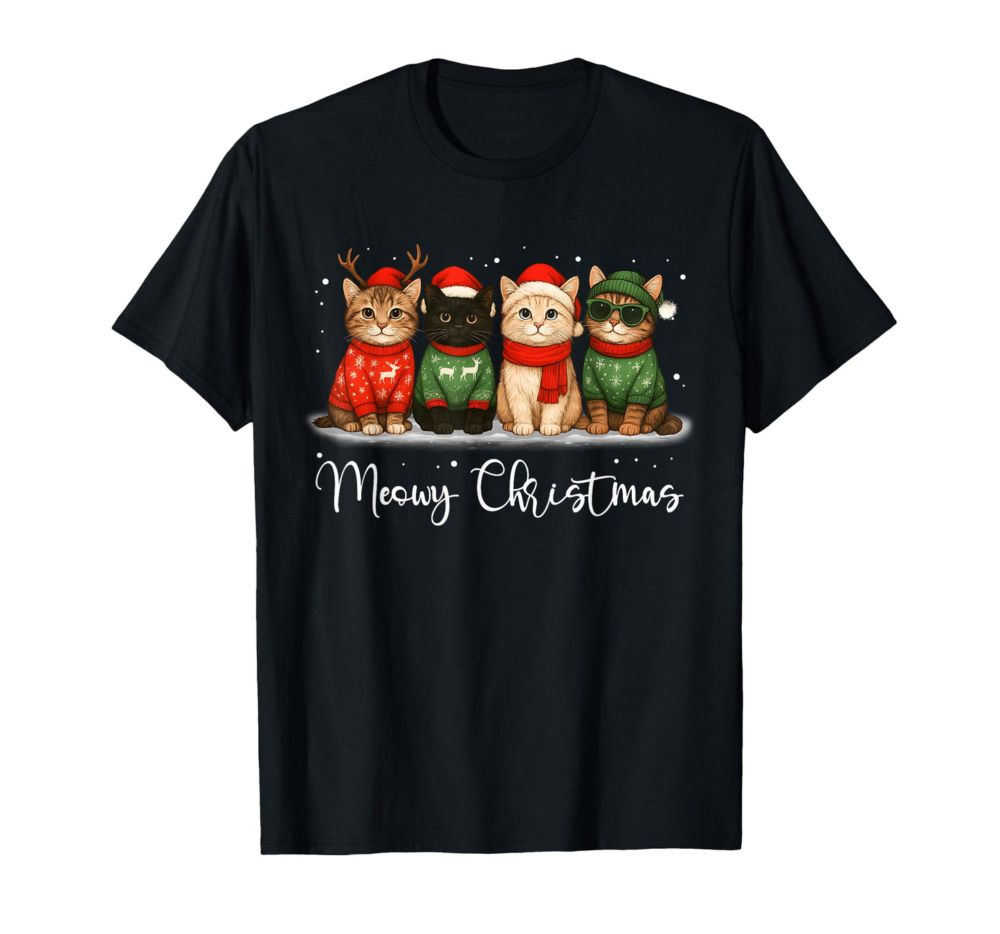 Christmas Holiday Xmas Meowy Christmas Funny Cat Santa Hat T-Shirt