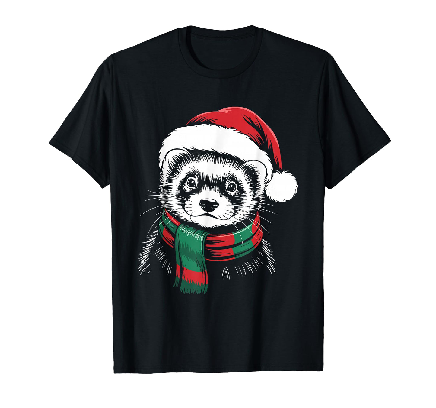 Ferret Xmas Santa Hat Scarf Christmas Costume T-Shirt