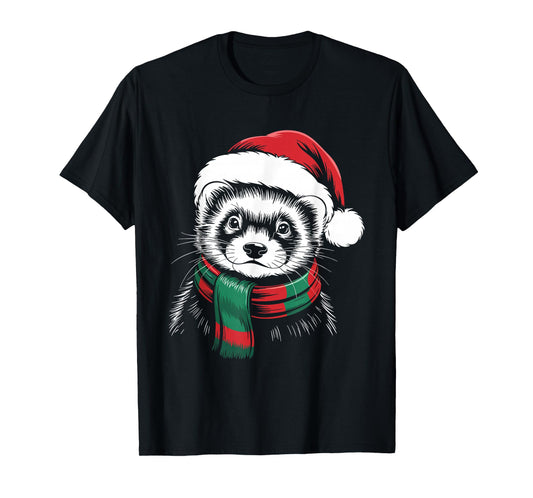 Ferret Xmas Santa Hat Scarf Christmas Costume T-Shirt