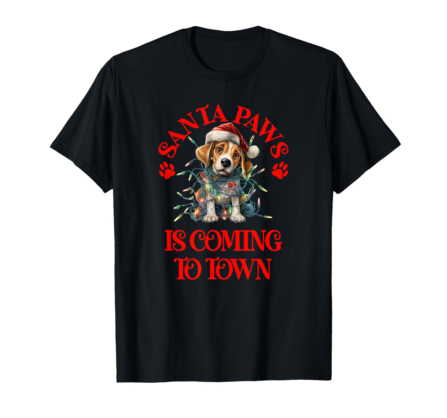 Santa Paws is Coming to Town with Christmas Hound Dog T-Shirt