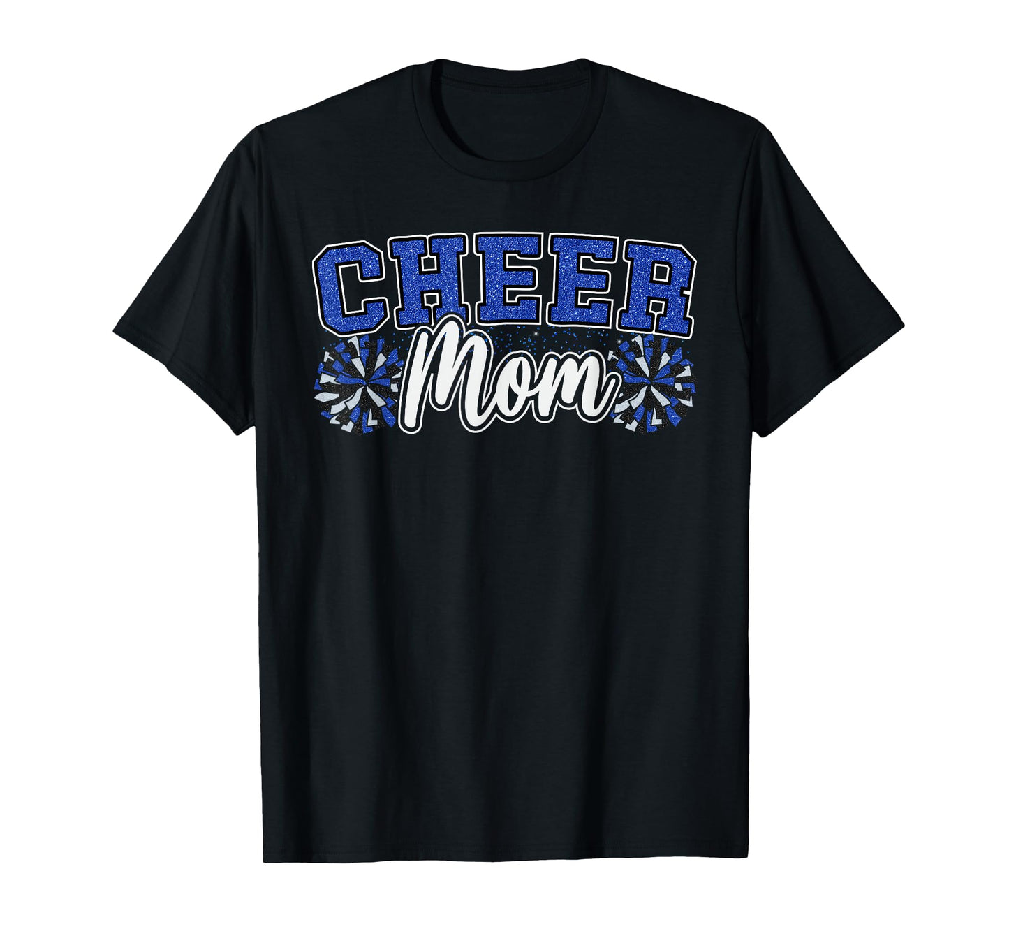 Funny Loud Proud Cheer Mom Mama Cheerleading Blue Black Pom T-Shirt