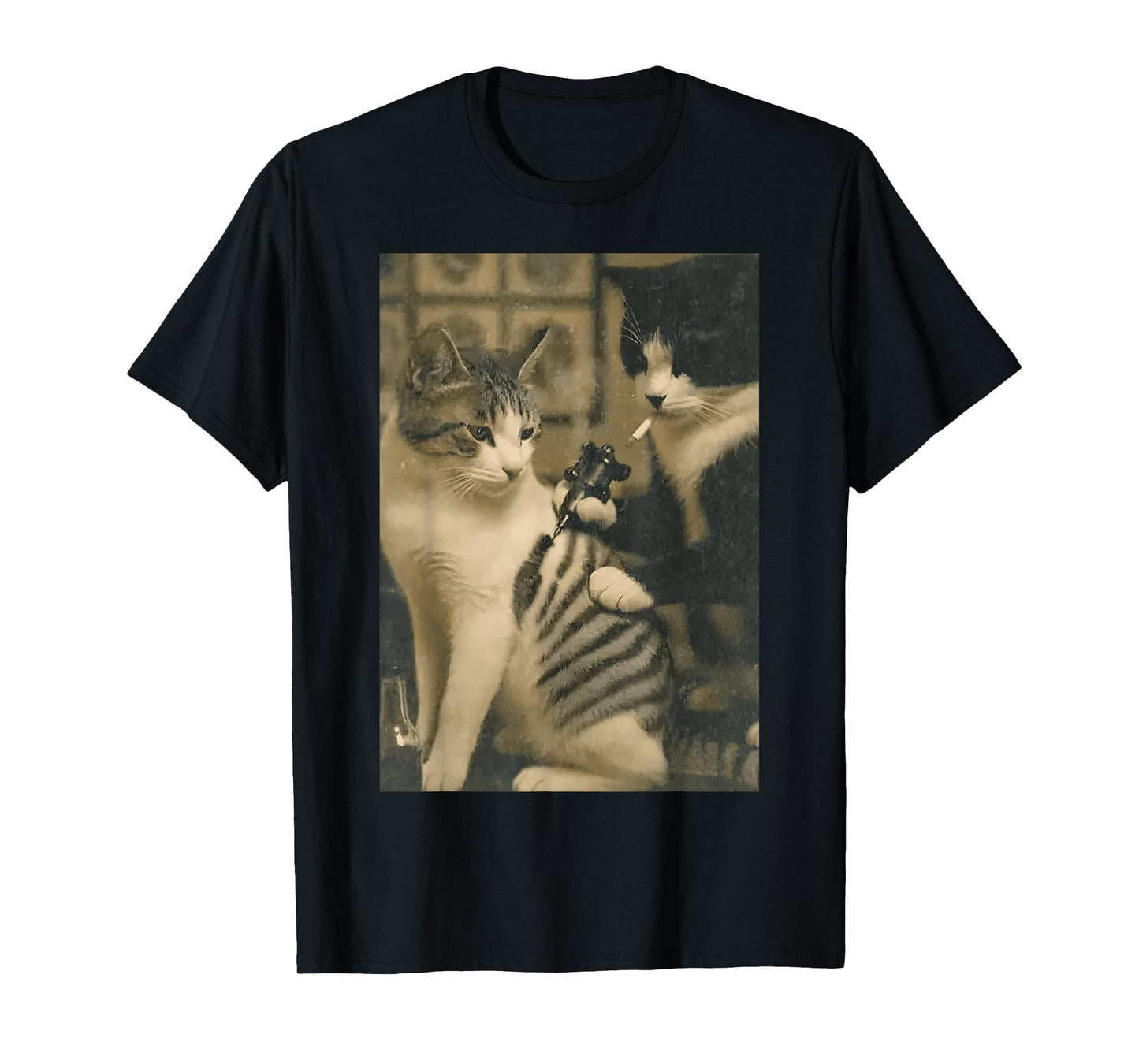 Vintage Cat Smoking Tattoo Inked Kitty Artist Funny Meme T-Shirt