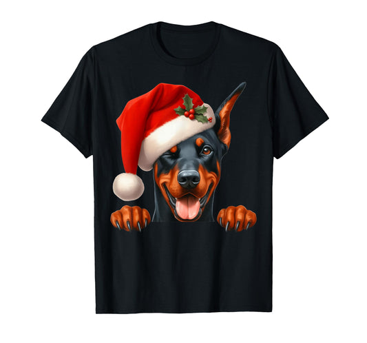 Doberman Dog Christmas Santa Hat Dog Mom Dad T-Shirt