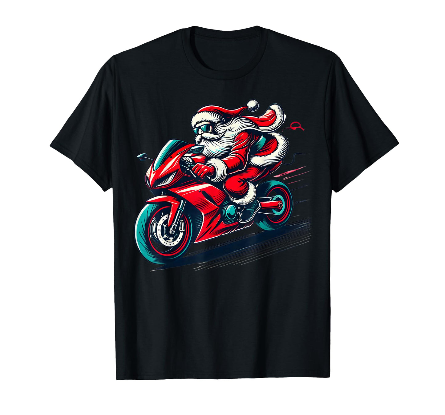 Motorcyclist Santa Riding Motorcycle Biker Christmas Graphic T-Shirt