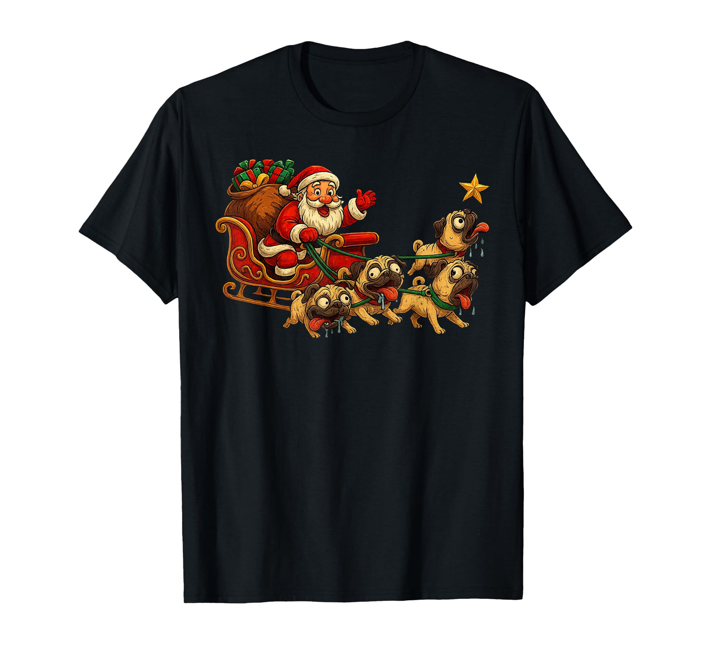 Funny Santa Sleigh Pugs Dog Meme Xmas Animal T-Shirt