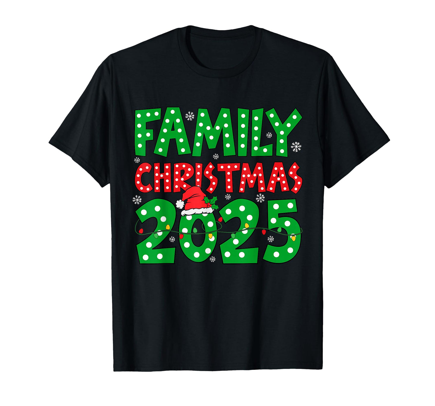 Merry Christmas 2025 Lights Red Santa Xmas Family Men Women T-Shirt