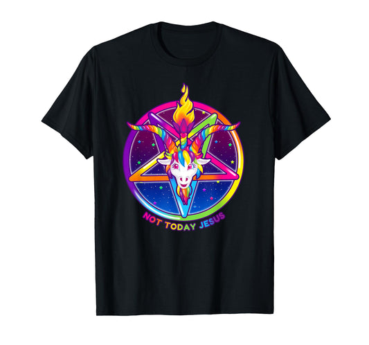 Not Today Jesus Rainbow Baphomet Pentagram Sigil Satanic T-Shirt
