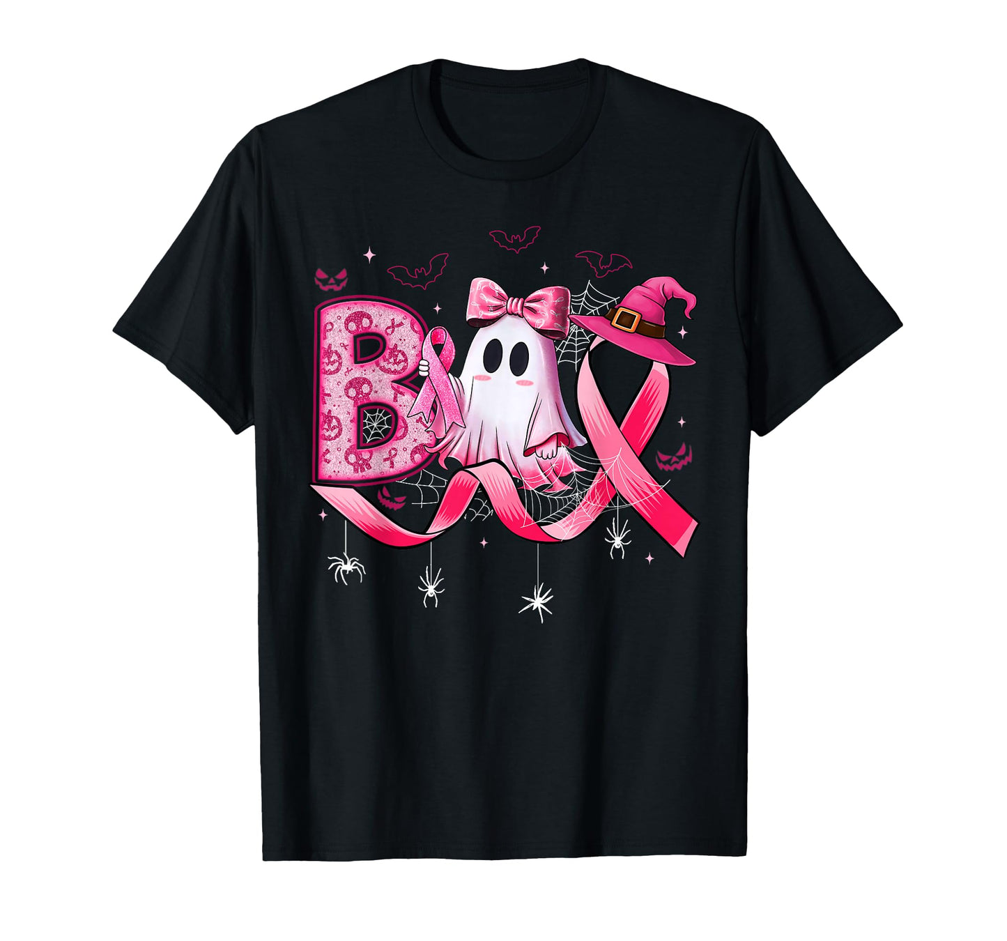 Boo Ghost Witch Pink Ribbon Breast Cancer Halloween Costume T-Shirt