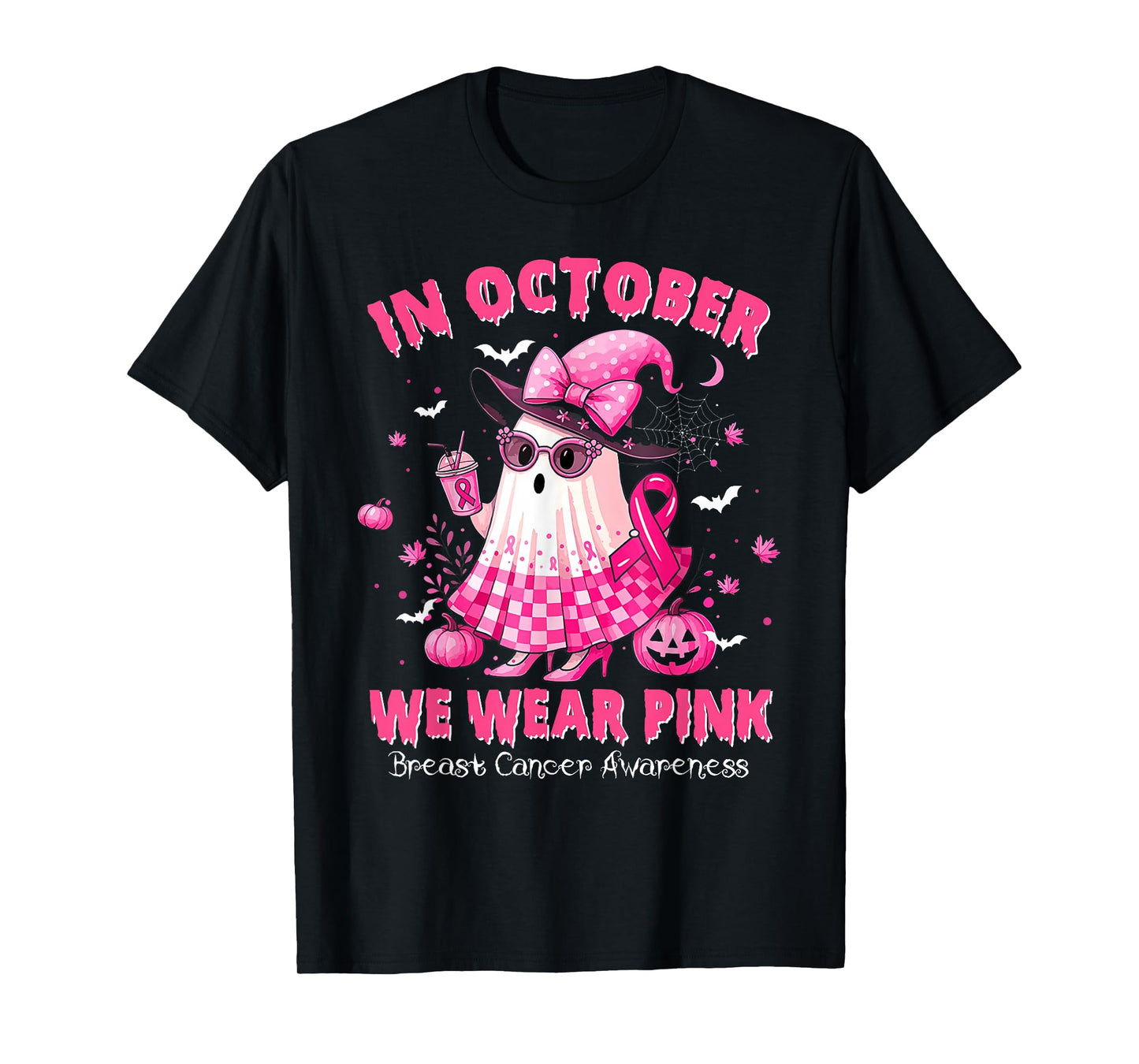 Breast Cancer Women Halloween in October We Wear Pink Witch T-Shirt