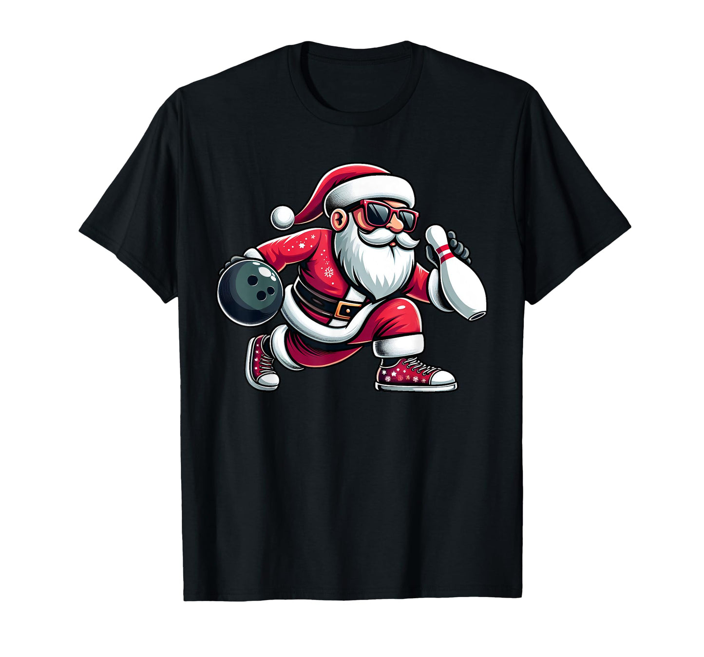 Christmas Santa Claus Play A Bowling Funny Boys Kids Xmas T-Shirt
