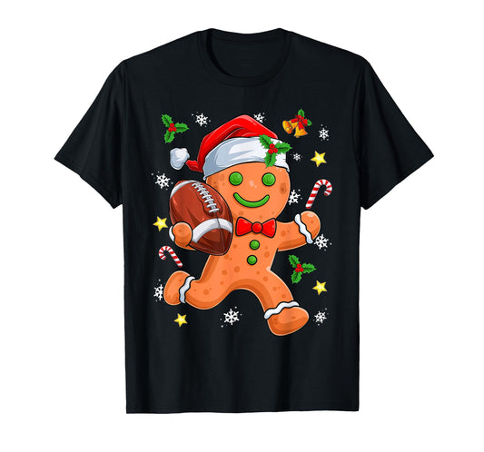 Gingerbread Cookie Playing Football Merry Christmas Boys Men T-Shirt