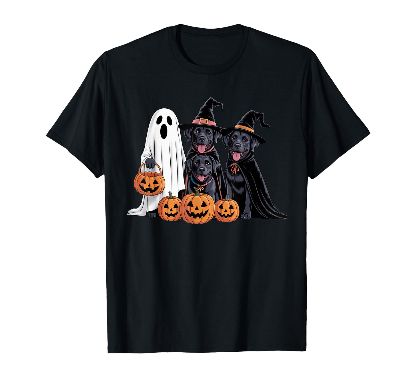 Halloween Dog Black Labrador Lovers Pumpkins Spooky Funny T-Shirt