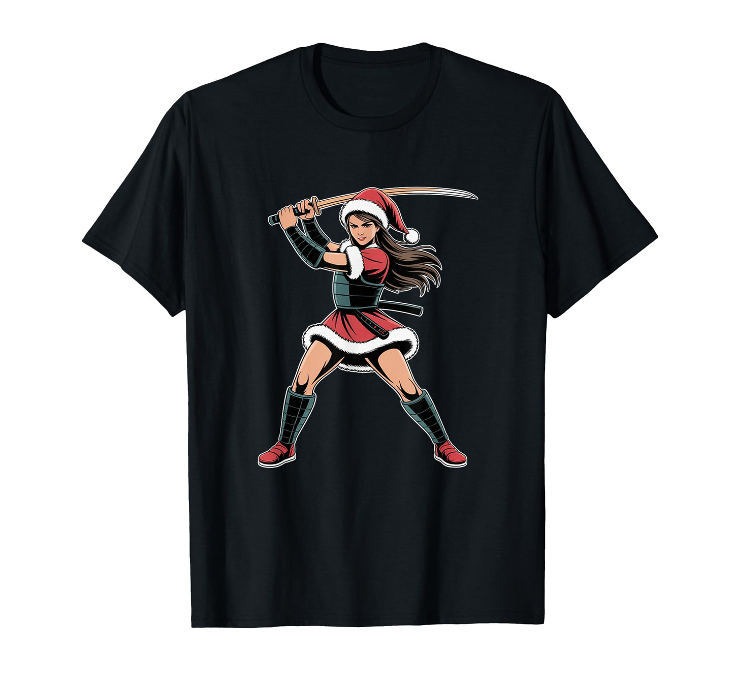 Christmas Ninja Santa Girl Sword Martial Arts Fighter T-Shirt