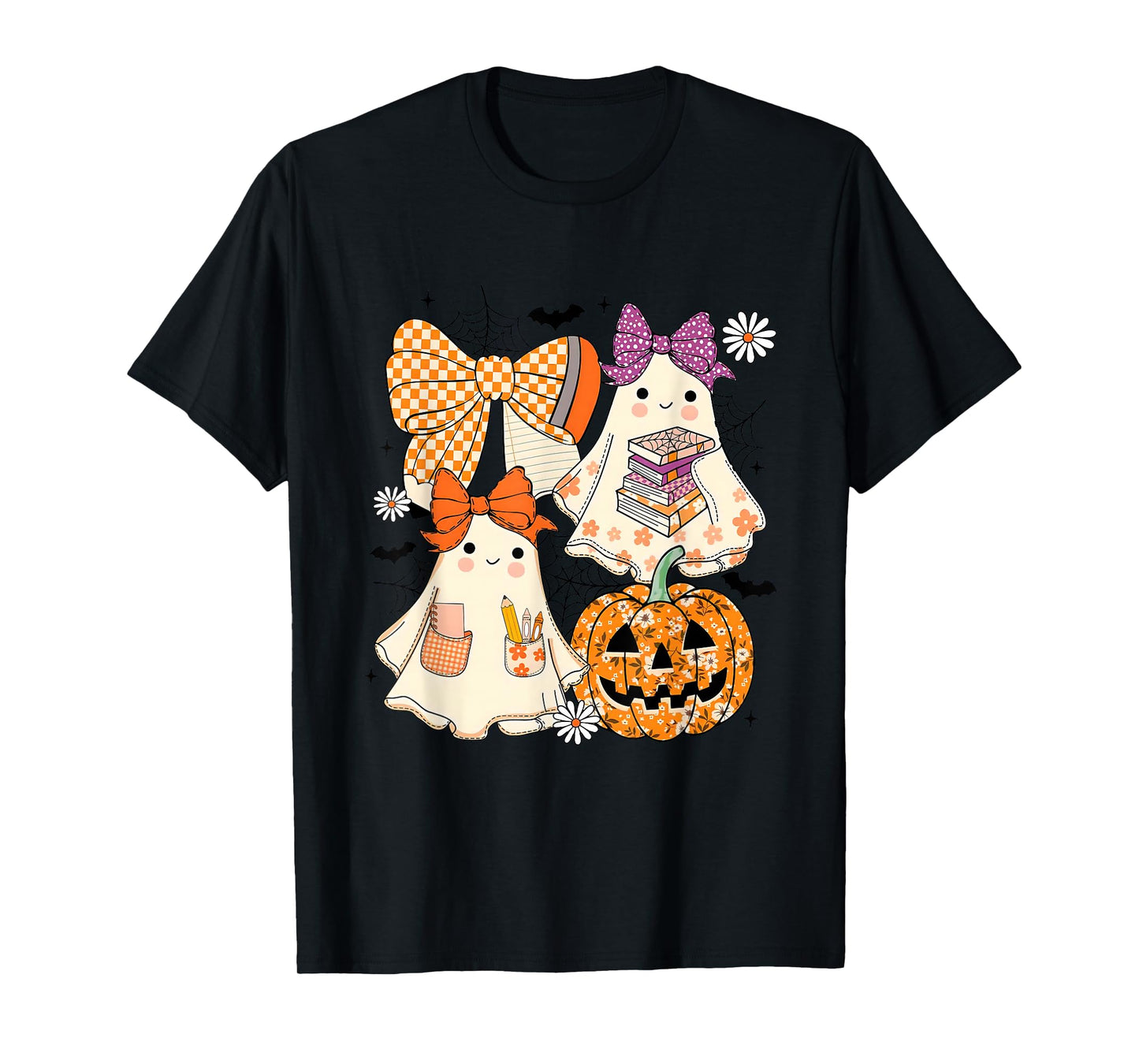 Cute Ghost Teacher Book Lovers Autumn Fall Halloween Ghost T-Shirt