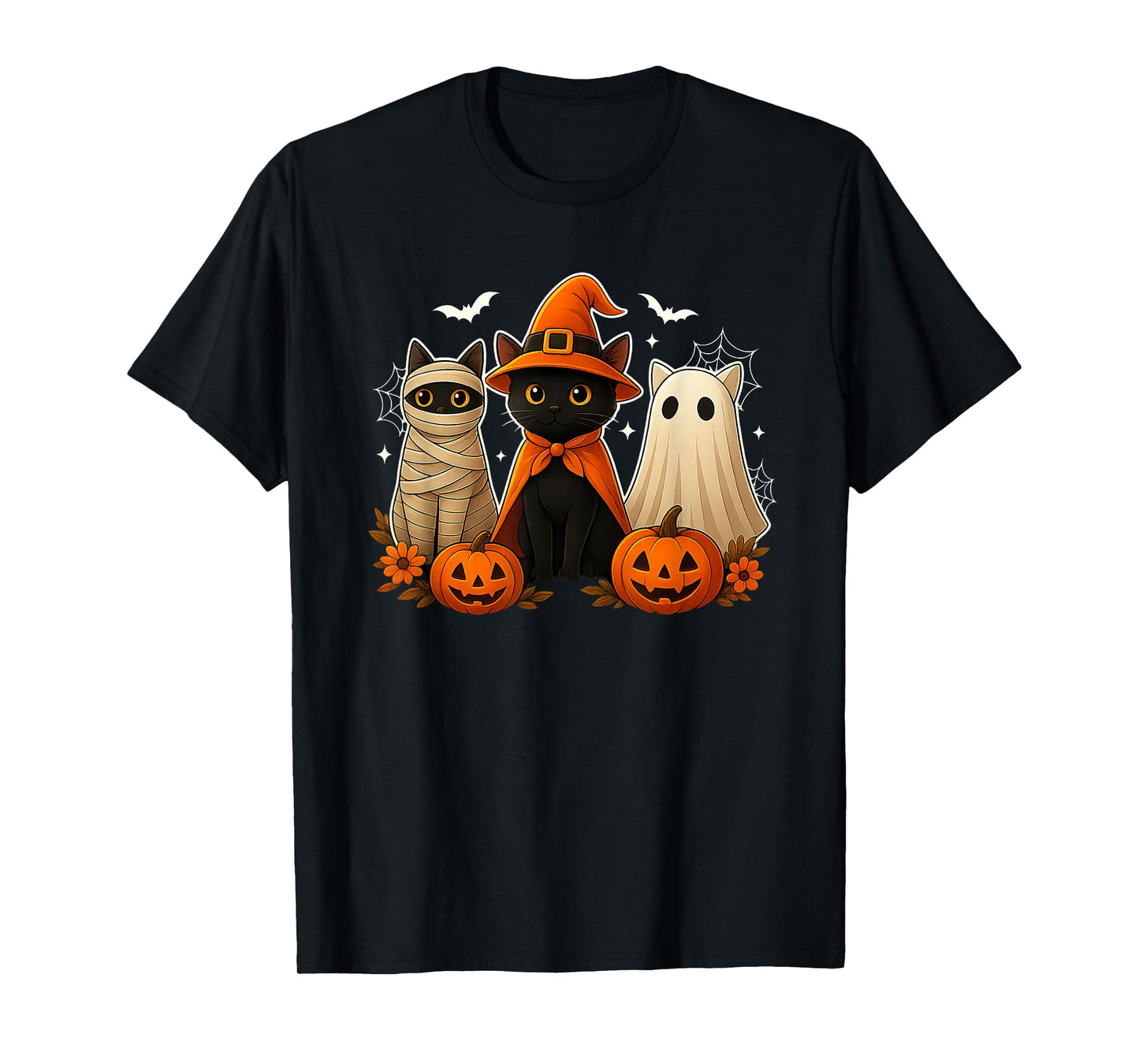Halloween Black Cat Witch Scary Pumpkin Cute Women Men Kids T-Shirt