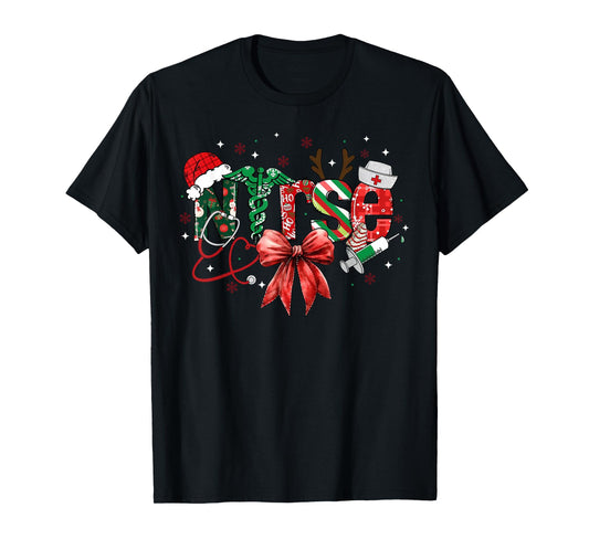 Stethoscope Nurse Coquette Bow Merry Christmas Xmas Holiday T-Shirt