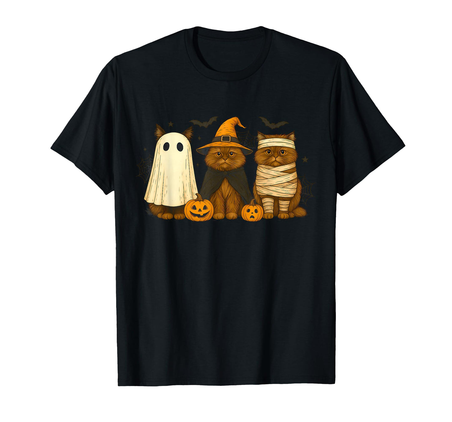 Retro Cat Witch Scary Halloween Pumpkin Women Men Kids T-Shirt