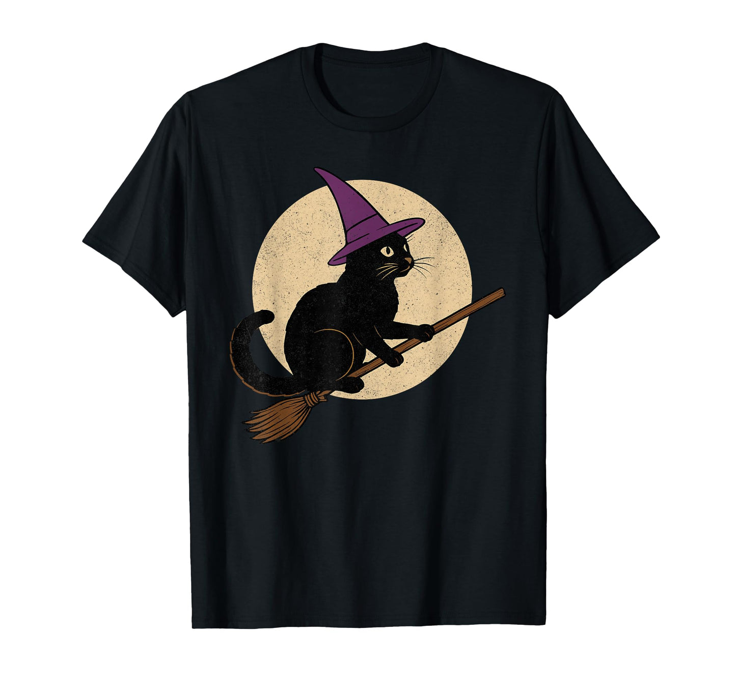 Funny Black Cat Halloween Witch Cat on Moon Night Spooky T-Shirt