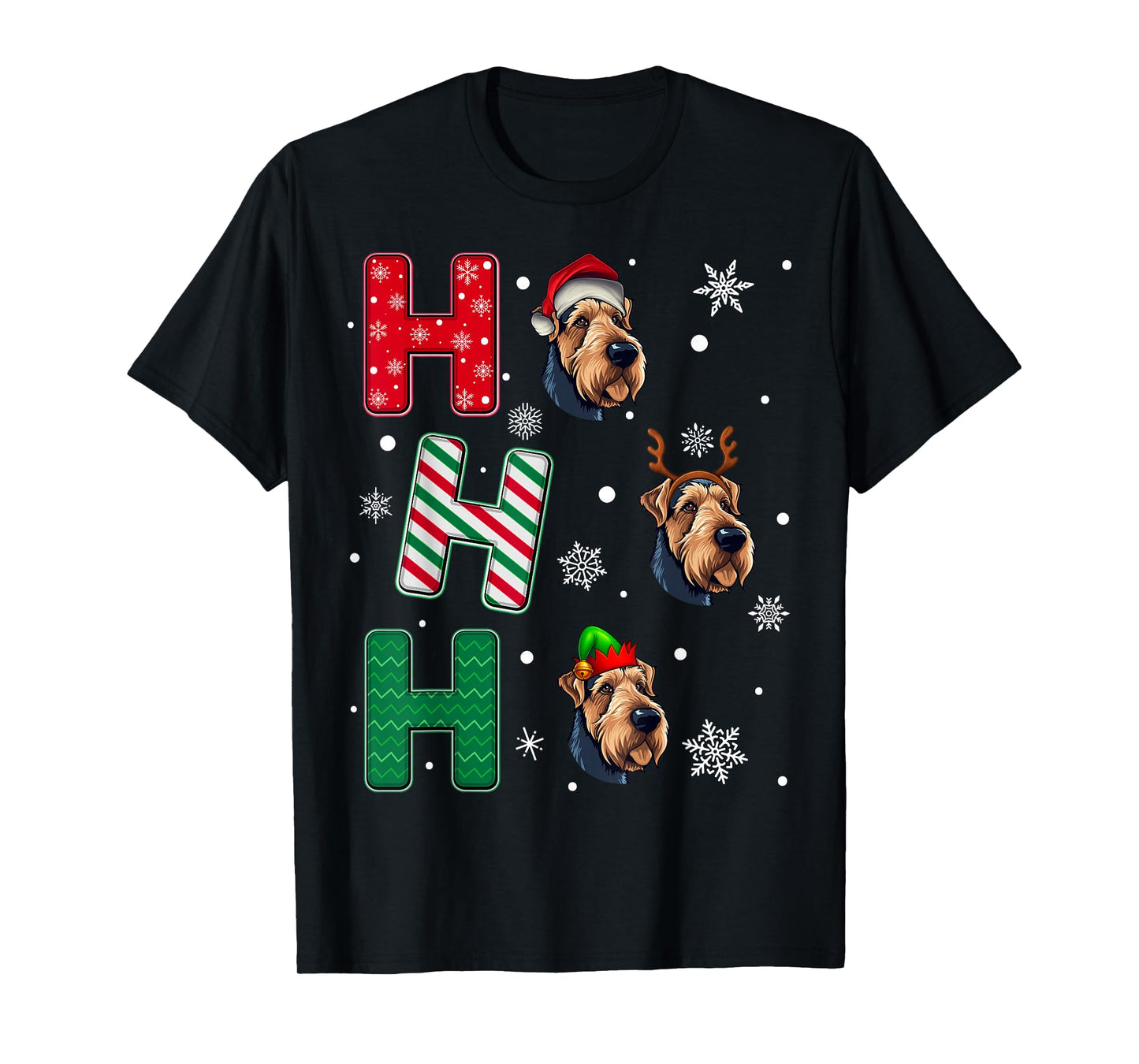 Ho Ho Ho Airedale Dog Lover Christmas Santa Elf Xmas T-Shirt