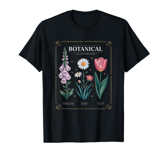 Foxglove Daisy Tulip Field Vibe Vintage Flower Arrangement T-Shirt
