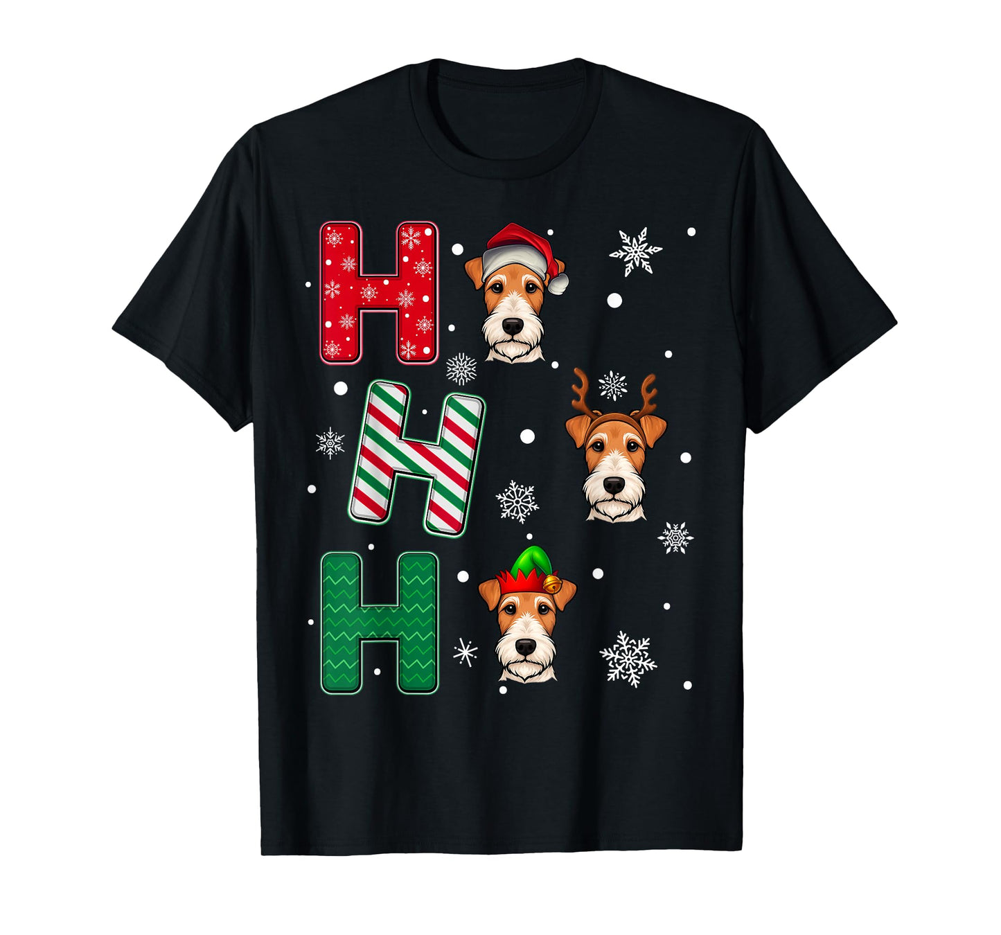 Ho Ho Ho Fox Terrier Dog Matching Christmas Santa Elf Xmas T-Shirt
