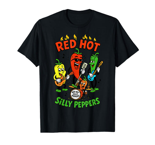 Red Hot Silly Peppers Vintage Cartoon | Funny Veggie Band T-Shirt