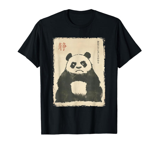 Cool Tees Funny Grumpy Panda Japanese Art Graphic Tee Vintage Unisex-Adults & Kids T-Shirt