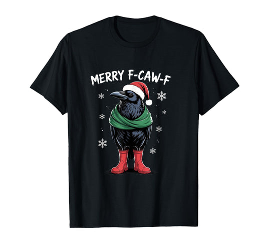 Crow F-CAW-F Black Bird, Gothic Christmas Santa Hat T-Shirt