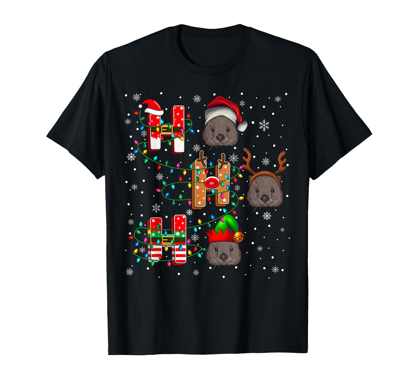 Ho Ho Ho Santa Reindeer Hat Elf Wombat Animal Christmas T-Shirt