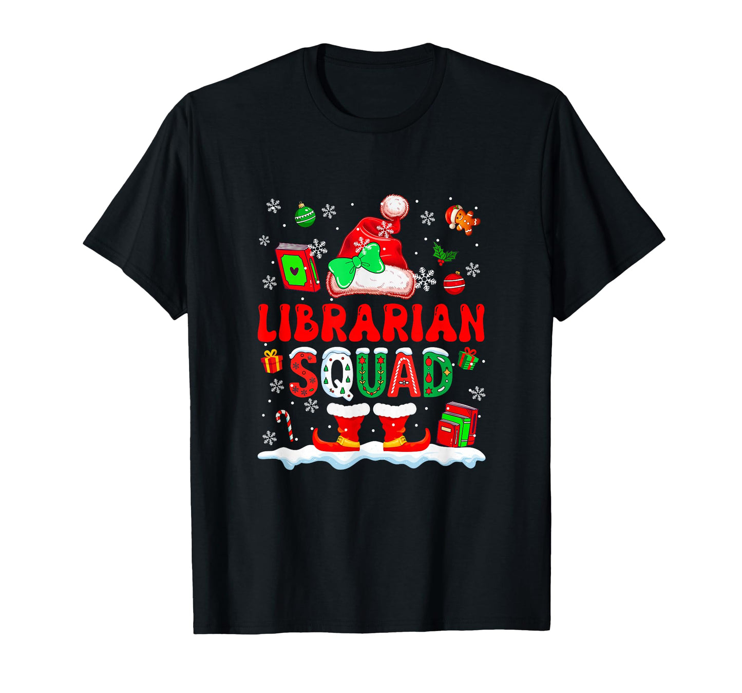 Librarian Squad Women Job Christmas Santa Costume Bow Tie T-Shirt