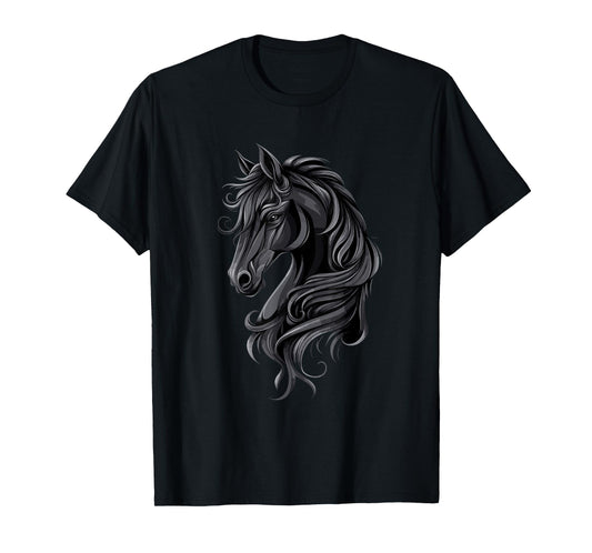 Black Horse Portrait – Friesian horse T-Shirt