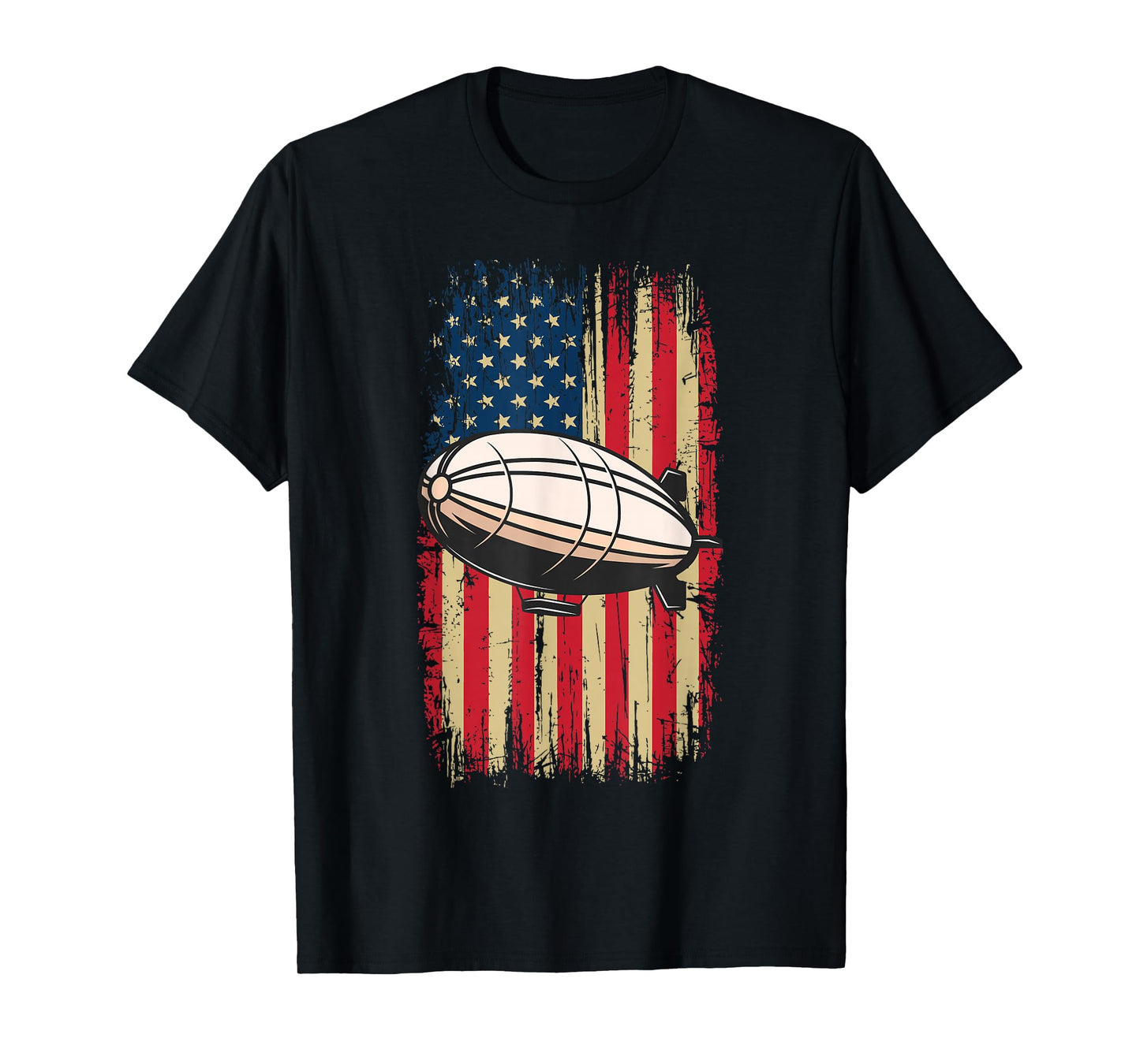 Retro Vintage Zeppelin Dirigible Airship American Flag T-Shirt