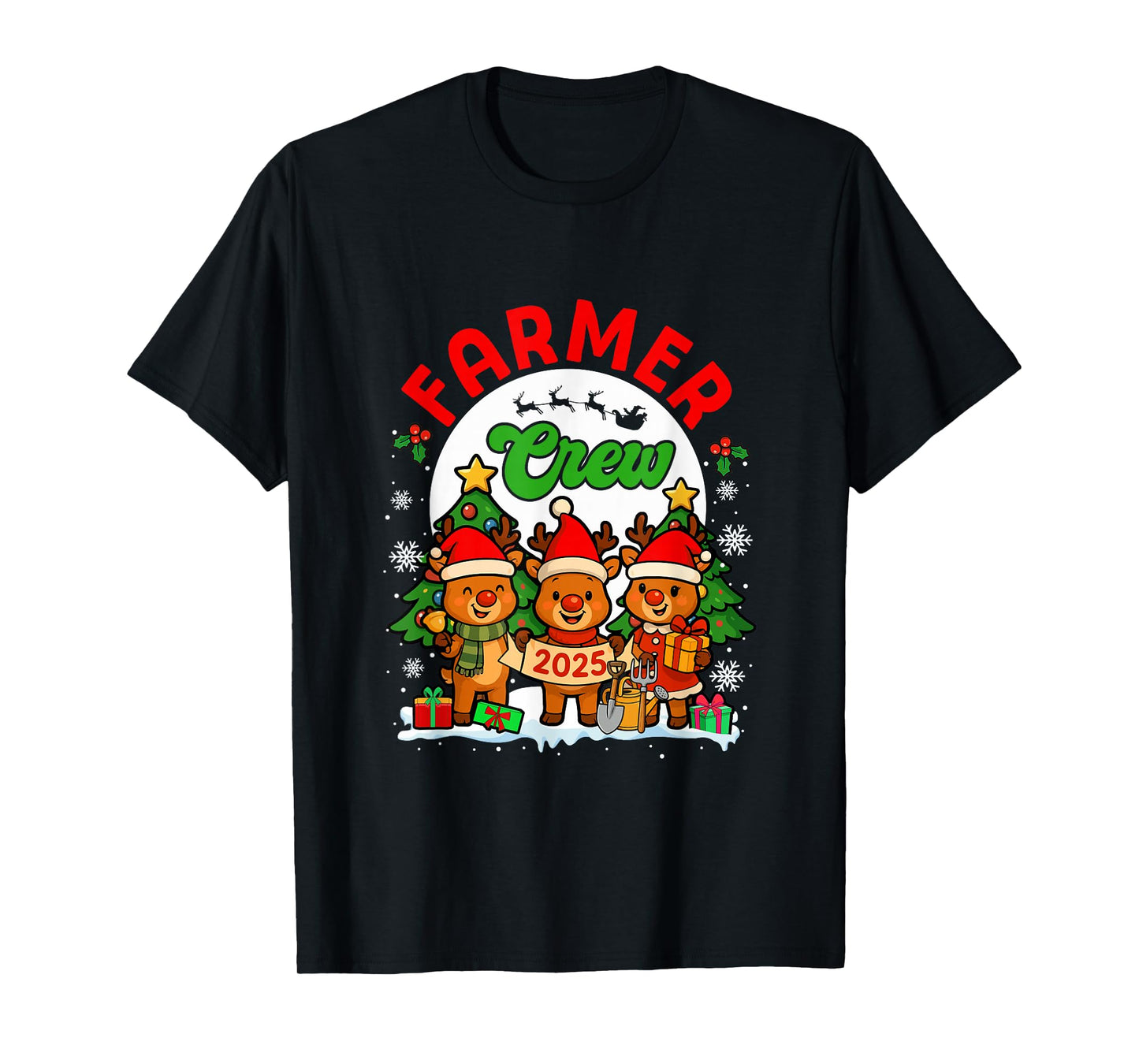 Farmer Crew 2025 Xmas Three Santa Reindeer Funny Job Team T-Shirt