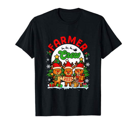 Farmer Crew 2025 Xmas Three Santa Reindeer Funny Job Team T-Shirt