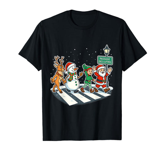 Elf Crossing Santa Snowman Reindeer Christmas T-Shirt