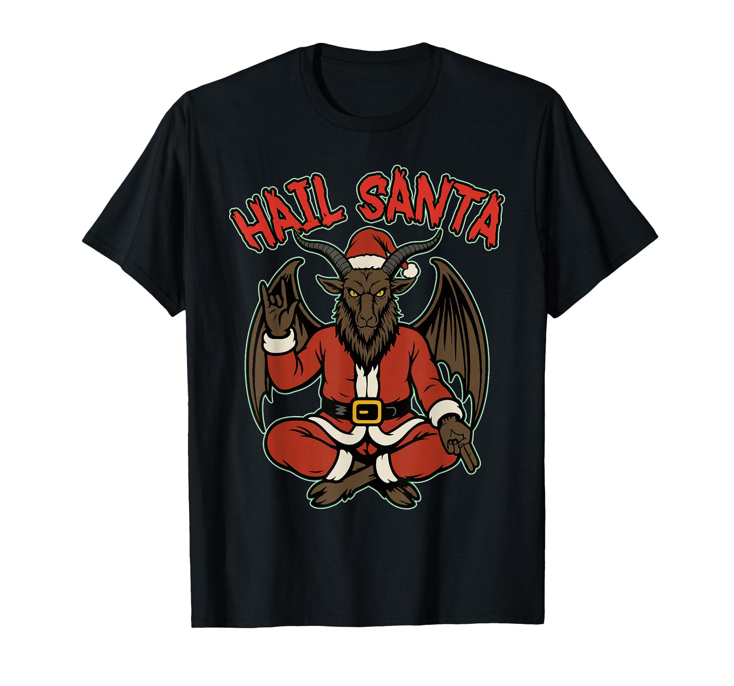 Hail Santa Heavy Pagan Solstice Gothic Baphomet Christmas T-Shirt