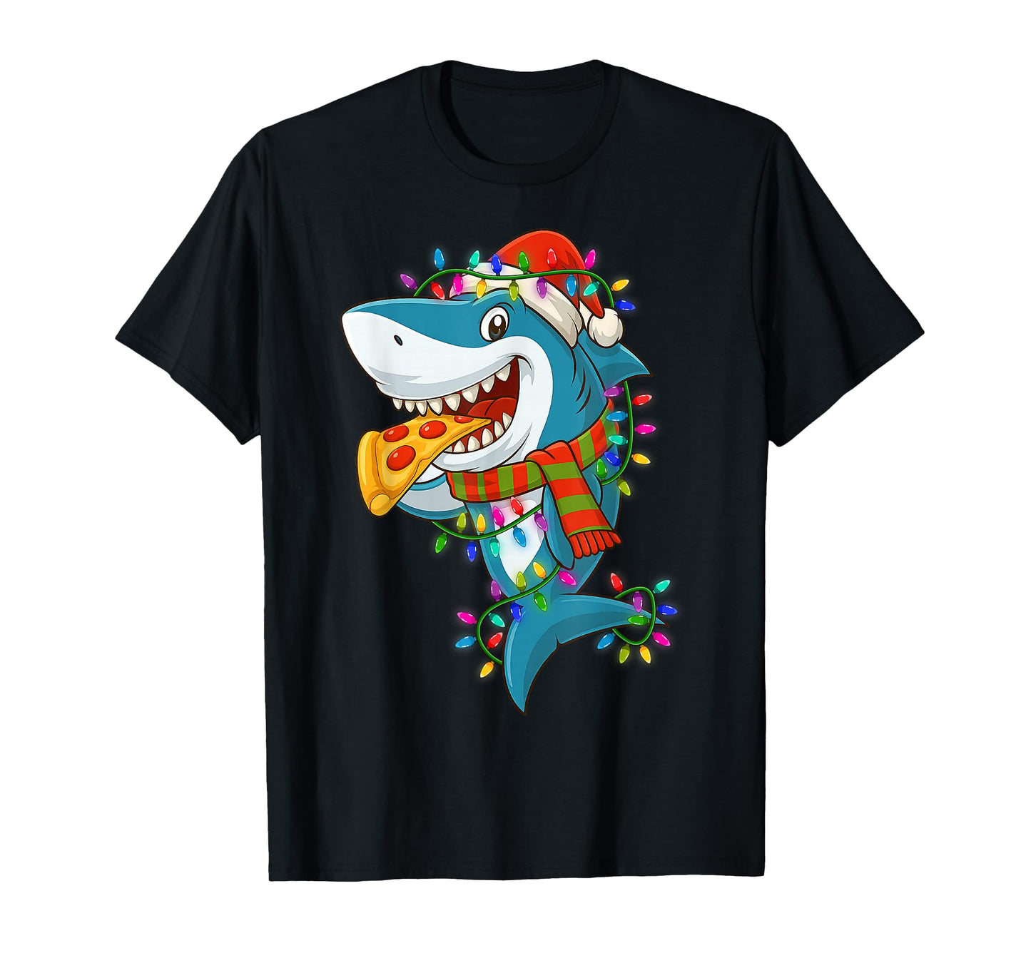 Santa Claus Shark Eating Pizza Sharkmas Funny Christmas Mens T-Shirt