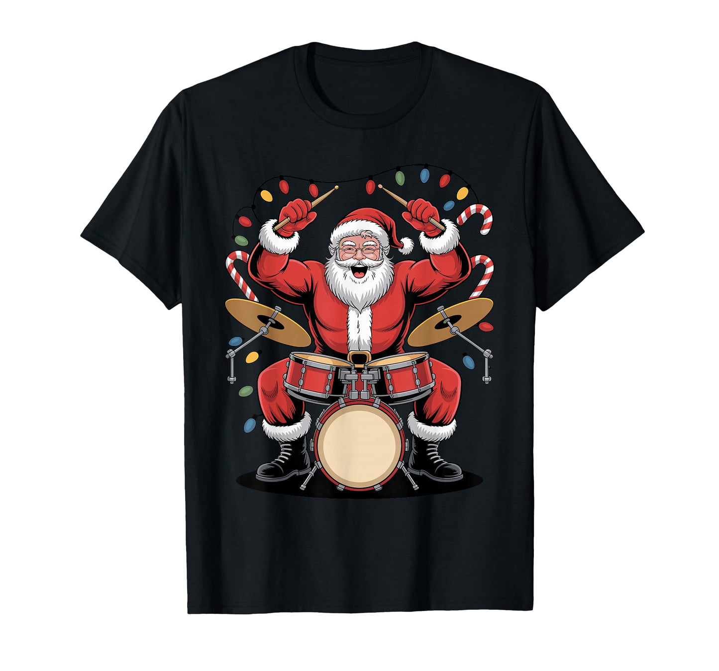Santa Playing Drums Funny Holiday Christmas Xmas Pajama T-Shirt