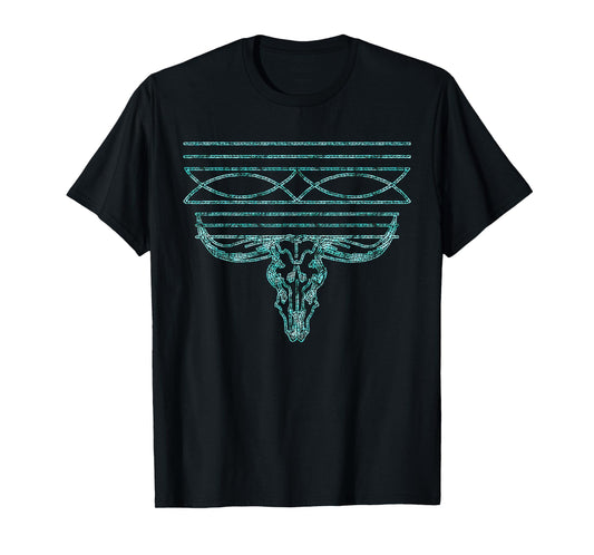 Retro Western Turquoise Boot Stitch Rodeo Cowgirl Womens T-Shirt